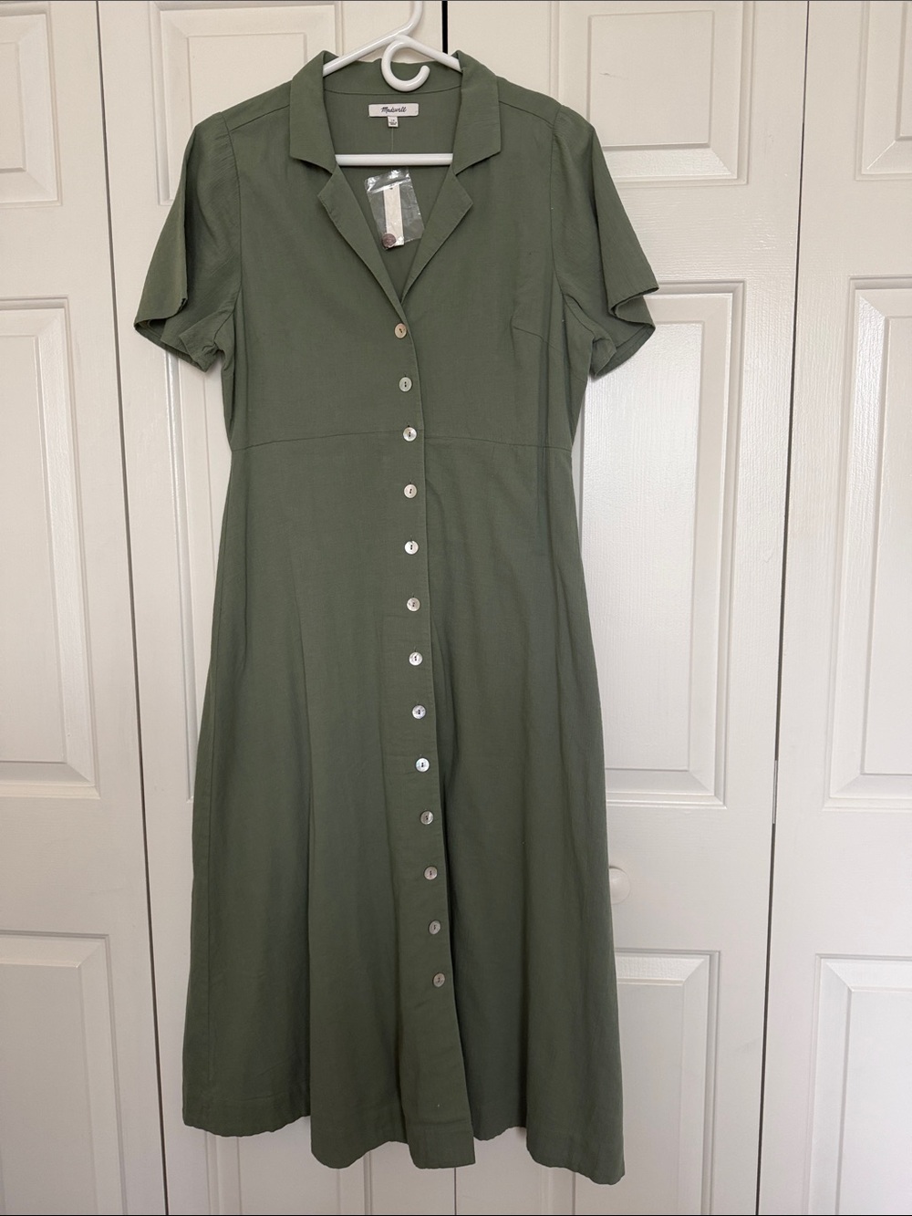 Madewell Olive Green Button-Front Midi Dress